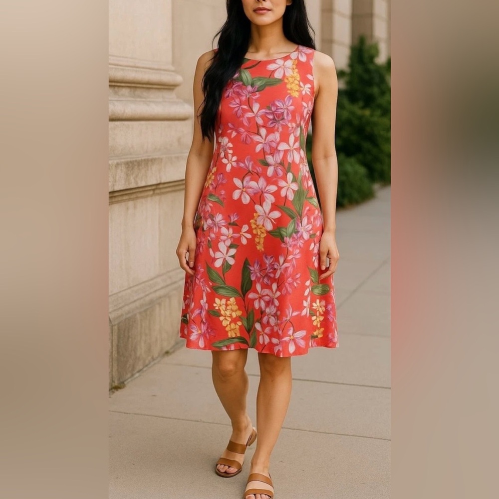 Tommy Bahama Darcy Orchid Bay Dress, Coral Floral, EUC, Sz. L
